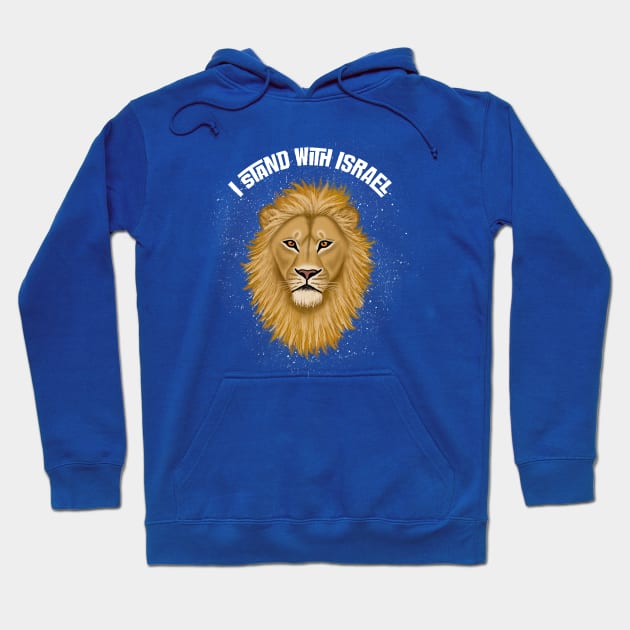 Stand with Israel Lion of Judah . Blue Background Hoodie by Tracey Khalei